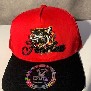 Top Level Fearless Tiger Mens OS Black Red Graphic Adjustable Snapback Cap Hat